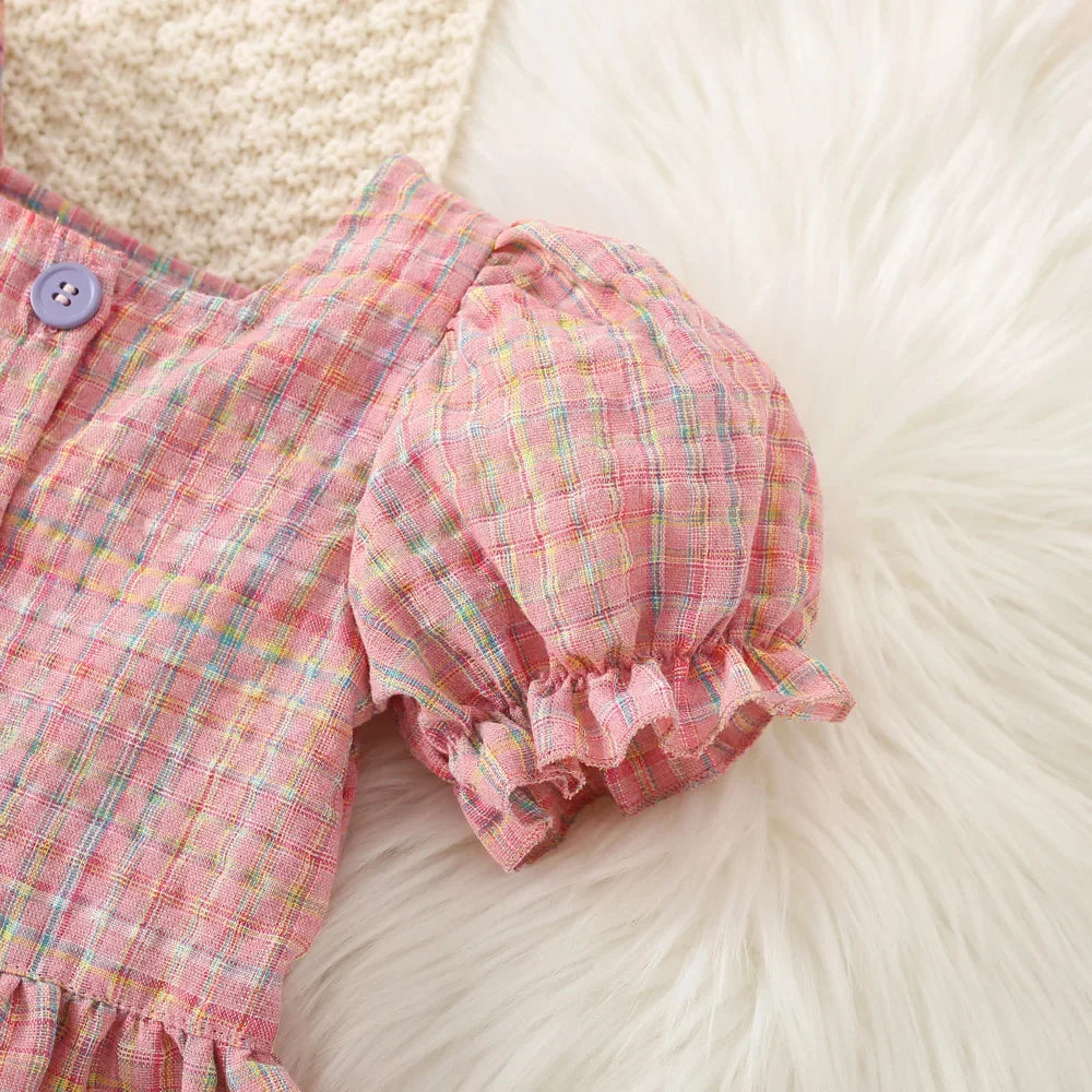 Gingham Bubble-Sleeve Set