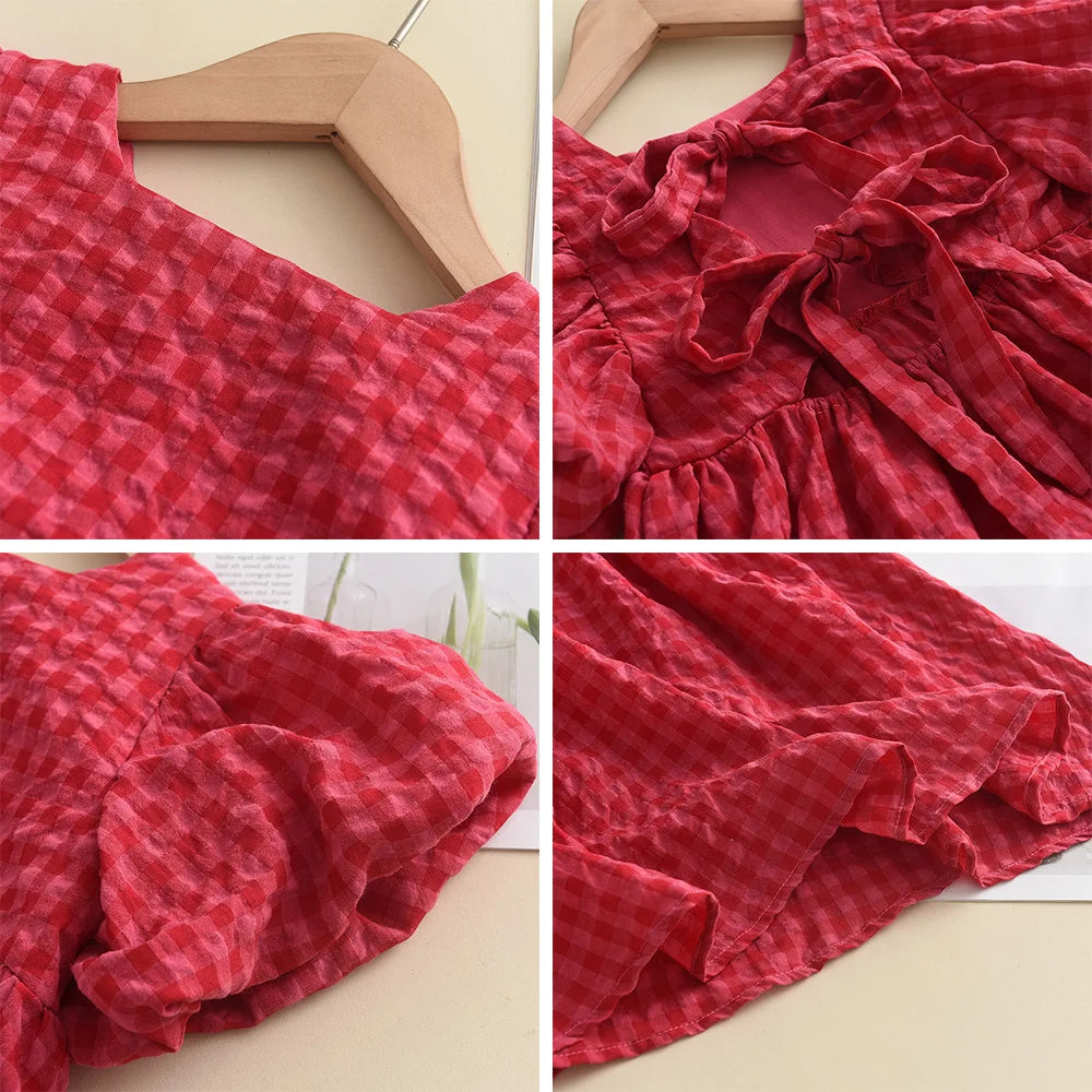 Ruby Plaid Bow Dress
