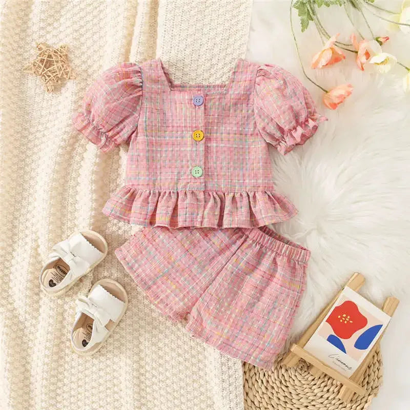 Gingham Bubble-Sleeve Set