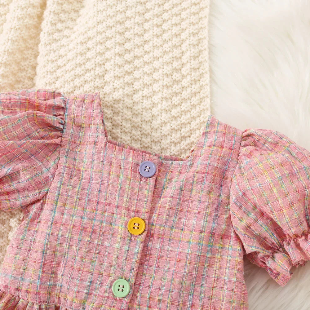Gingham Bubble-Sleeve Set