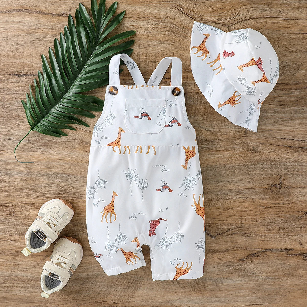 Playful Animal Overall & Hat Set