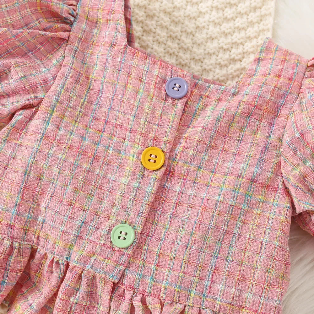 Gingham Bubble-Sleeve Set