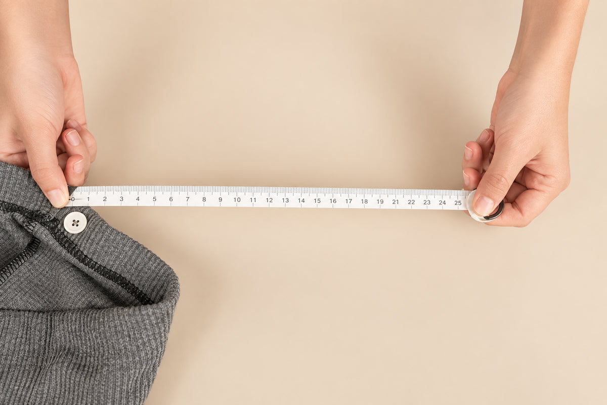 Person using a white iron on a gray garment against a white background