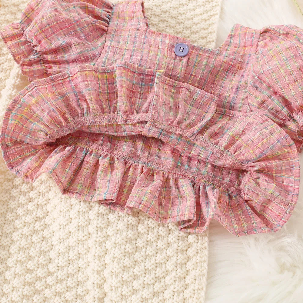 Gingham Bubble-Sleeve Set