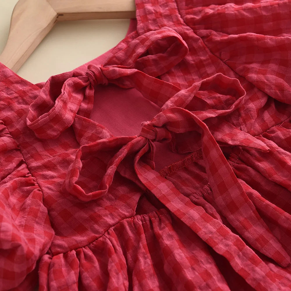 Ruby Plaid Bow Dress