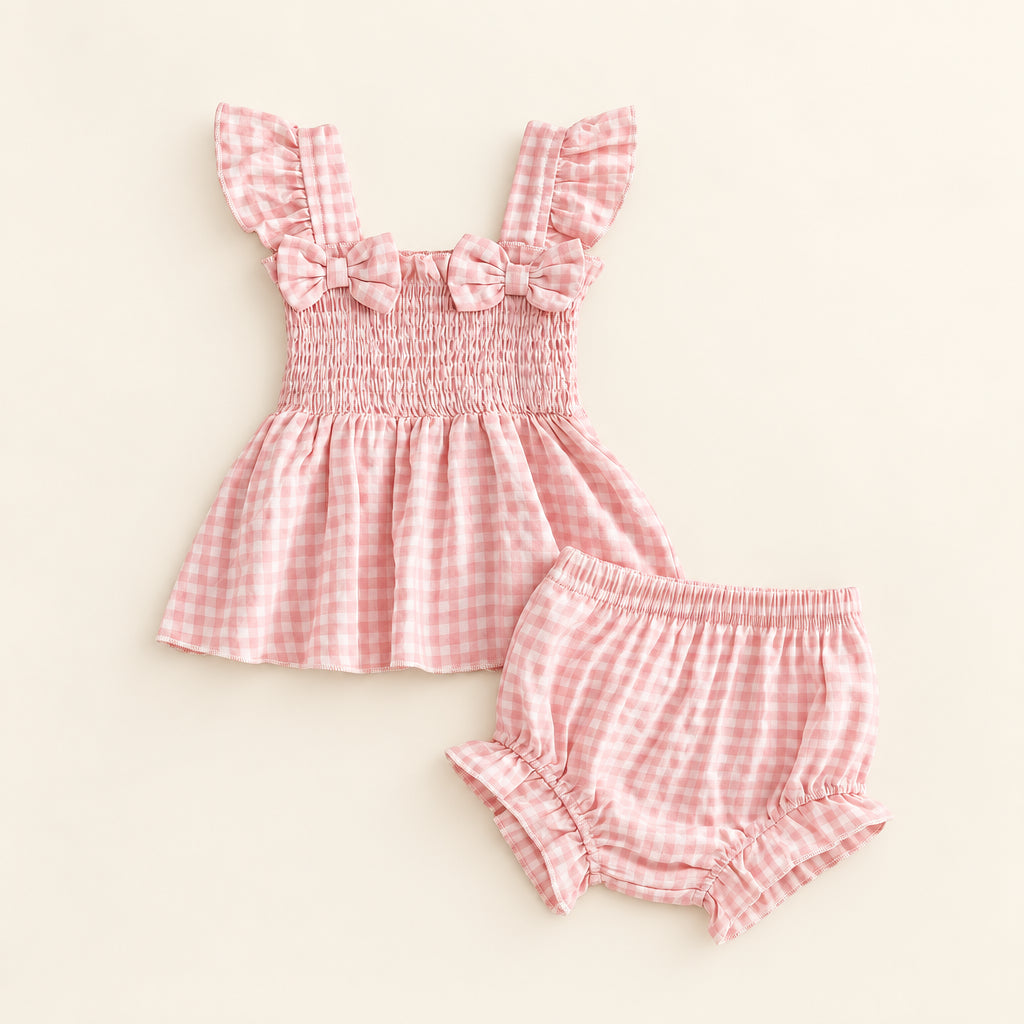 Gingham Bow Baby Set