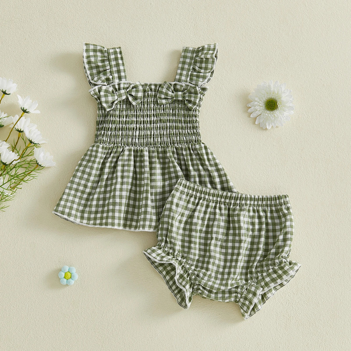 Gingham Bow Baby Set