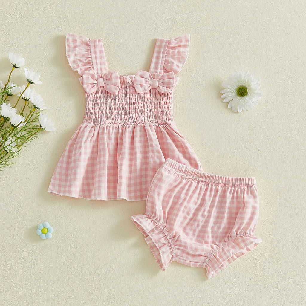 Gingham Bow Baby Set