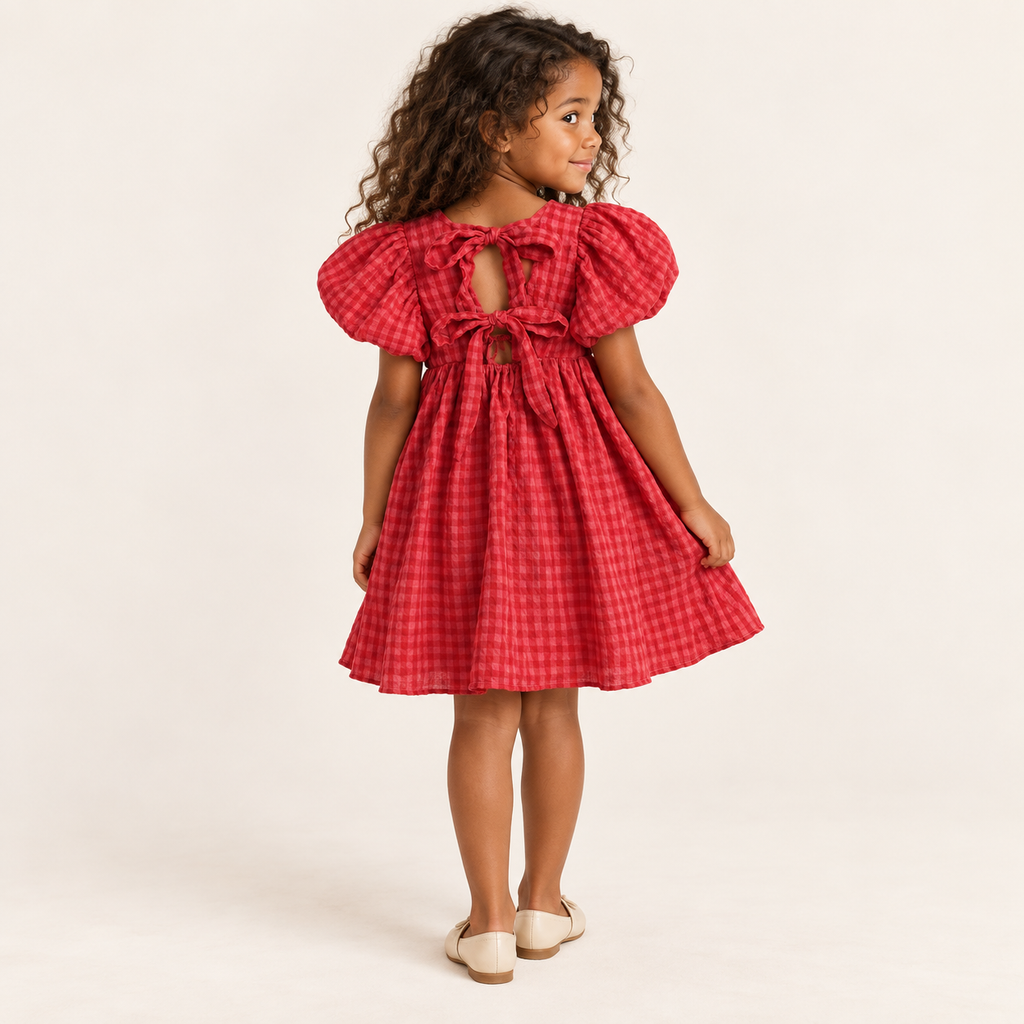 Ruby Plaid Bow Dress